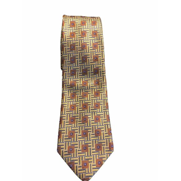 XMI Platinum Men's‎ Tie Bronze Geometric 100% Silk Made in the USA - Picture 1 of 5
